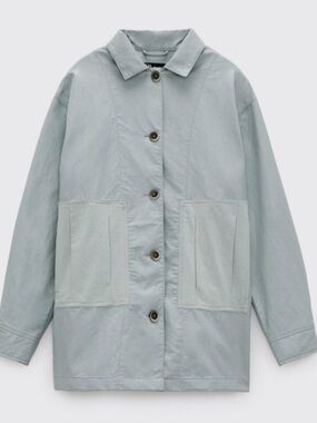 Zara Combination Women Overshirt Faux Leather Jacket